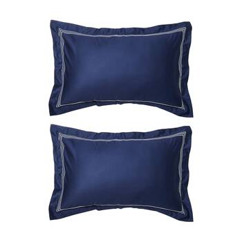 2PK Grosvenor House 500TC Hotel Embroidered Tailored Pillowcase Navy With White