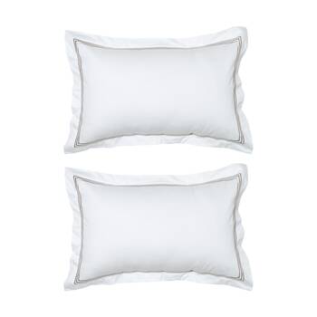 2PK Grosvenor House 500TC Hotel Embroidered Tailored Pillowcase White With Taupe