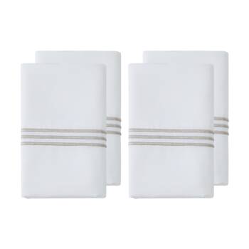 2x 2pc Grosvenor House 500TC Hotel Embroidered Standard Pillowcase White & Taupe