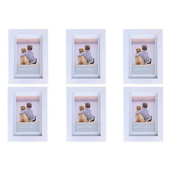 6PK Frankie & Me Wooden Border 4x6'' Picture Frame Home/Office Photo Decor White