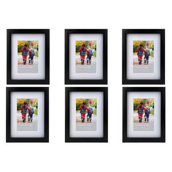 6PK Frankie & Me Wooden Border 4x6'' Picture Frame Home/Office Photo Decor Black