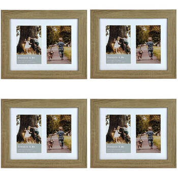 4PK Frankie & Me Wooden Collage 4x6'' Double Picture Frame Home/Office Decor Oak
