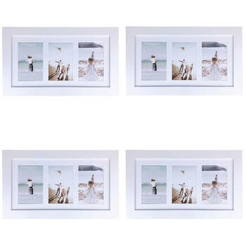 4PK Frankie & Me Wooden Collage 4x6'' Triple Picture Frame Home/Office Decor White
