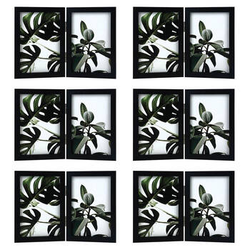 6PK Frankie & Me Hinged 4x6'' Double Picture Frame Home/Office Photo Decor Black