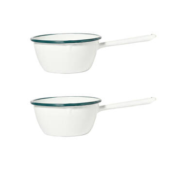 2PK St. Clare Enamel Heavy Duty Carbon Steel Milk Saucepan 16cm White/Green