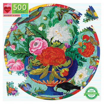 500pc eeBoo Round Jigsaw Puzzle Kids Game Bouquet & Birds 10+