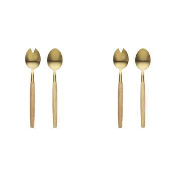 2x 2pc Ecology Rubberwood & Stainless Steel Alto Salad Server Set Gold 27.5cm