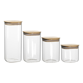 4pc Ecology Pantry Square Glass Canisters w/ Bamboo Lid
