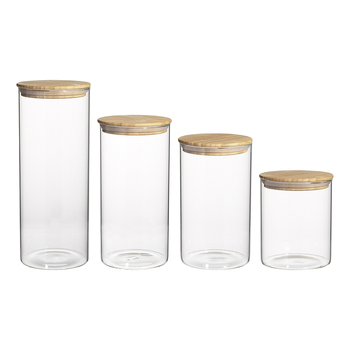 4pc Ecology Pantry Round Glass Canisters w/ Bamboo Lid