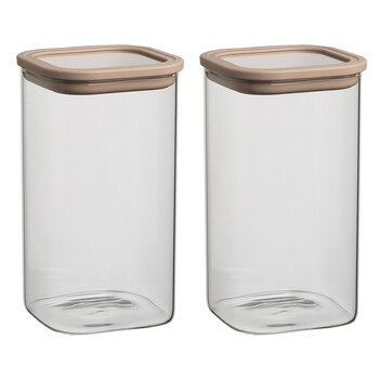 2PK Ecology Store Square 1.5L/19cm Glass Canister w/ Lid - Clear
