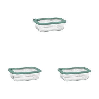 3PK Ecology Store Rectangle Glass Food Container 640ml - Eucalyptus