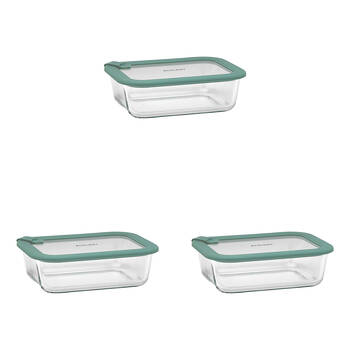 3PK Ecology Store Rectangle Glass Food Container 1050ml - Eucalyptus