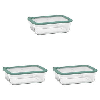 3PK Ecology Store Rectangle Glass Food Container 1520ml - Eucalyptus