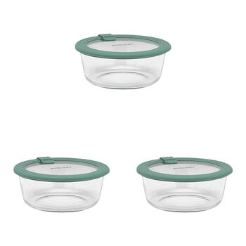 3PK Ecology Store Round Glass Food Container 650ml - Eucalyptus