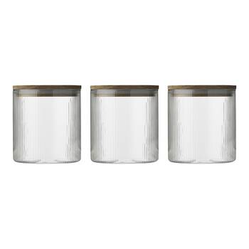 3pc Ecology Infuse Round 650ml Glass Canisters w/ Acacia Lid 10cm