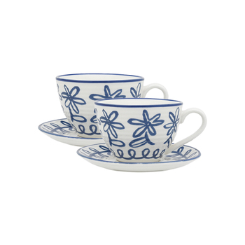 2PK Ecology Lucille Stoneware Drinking Tea/Coffee Cup & Saucer Blue/White 280ml