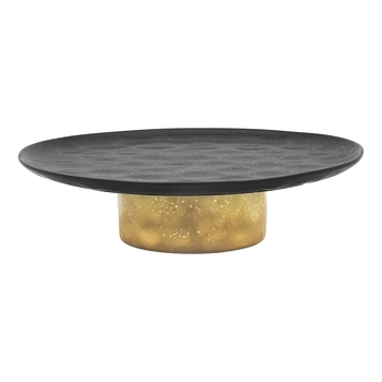 Ecology Speckle Stoneware Footed Cake Stand, Ebony With Gold Base 32x8cm