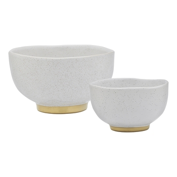 2pc Ecology Speckle Stoneware Footed Bowls, Milk White w/ Gold Base Set 11.5 & 15cm