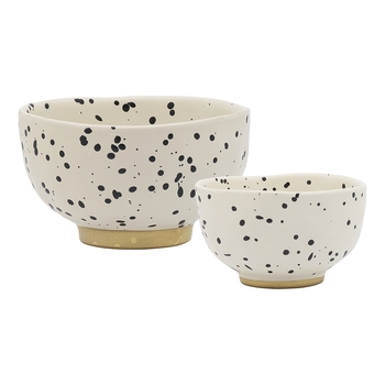 2pc Ecology Speckle Stoneware Set Of Foot Bowls, Polka w/ Gold Base 11.5 & 15cm