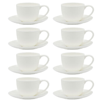 8PK Ecology Fine Bone China Canvas Espresso Cup & Saucer 100ml/12.5cm White