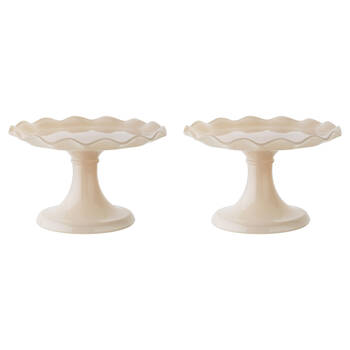 2PK Ecology Soda Lime Glass Ruffle Fluted Edged Cake Stand 20 x 12.5cm Pink Salt