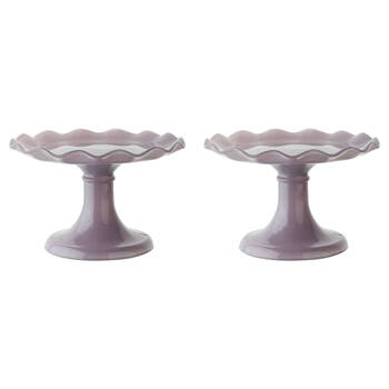 2PK Ecology Soda Lime Glass Ruffle Fluted Edged Cake Stand 20 x 12.5cm Iris