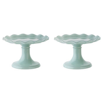 2PK Ecology Soda Lime Glass Ruffle Fluted Edged Cake Stand 20 x 12.5cm Midday