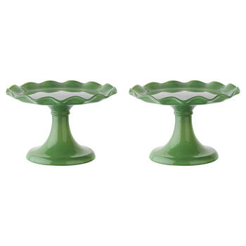 2PK Ecology Soda Lime Glass Ruffle Fluted Edged Cake Stand 20 x 12.5cm Meadow