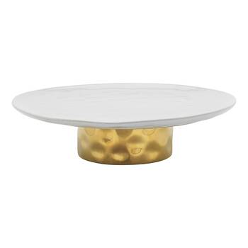 Ecology Speckle Stoneware Footed Cake Stand 32cm - Milk/Gold