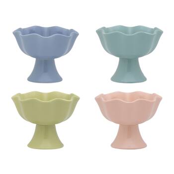 4pc Ecology Ruffle Footed Bowls 12cm Pink Salt, Midday, Twilight, Ginko