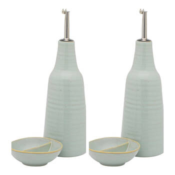 2x 2pc Ecology Glaze Stoneware Ottawa Oil Bottle & Salt Dish 450ml/10cm Midday