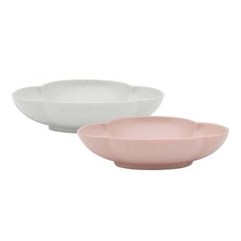 2pc Ecology Matte Porcelain Bloom Oval Dip Bowls 12 x16cm Birch, Pink Salt