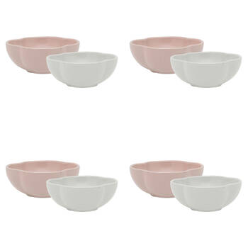 4x 2pc Ecology Matte Glaze Porcelain Bloom Round Dip Bowls 8cm Birch, Pink Salt
