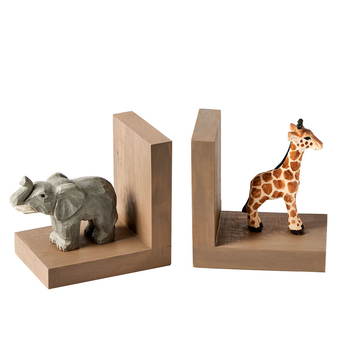 2pc Nordic Kids Birch Wood Safari Bookends Set Grey/Brown 14cm