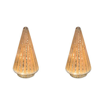 2PK LVD Glass/Metal Lantern LED Tree 19.5cm Christmas Decor - Peachy