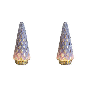 2PK LVD Glass/Metal Lantern LED Pine Tree 24cm Christmas Decor - Bubblegum