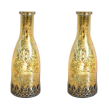 2PK LVD Glass Lantern LED Bottle Home/Lounge Decor 18cm Slim Gold