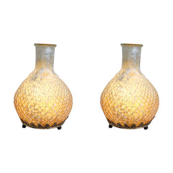 2PK LVD Glass Lantern Led Home/Room Decor 13.5x18.5cm - Antique Blend
