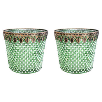 2PK LVD Glass Votive Candle Holder Home Decor 11.5cm Pattern Seafoam