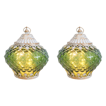 2PK LVD Lantern LED Temple Small Avocado Decorative Lighting 15.5cm Home Decor