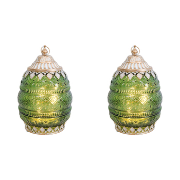 2PK LVD Lantern LED Moroc Avocado Decorative Lighting 18.5cm Home Decor