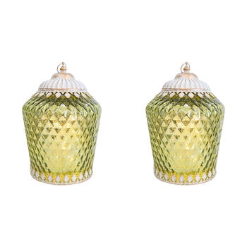 2PK LVD Lantern LED Vintage Pistachio Decorative Lighting 22.5cm Home Decor