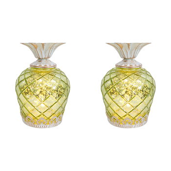 2PK LVD Lantern LED Pine Large Pistachio Decorative Lighting 18.5cm Home Decor