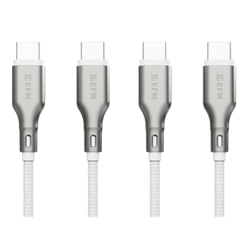 2PK EFM Essential 1m USB-C Male Braided Power Cable Cord For Samsung S23+ White