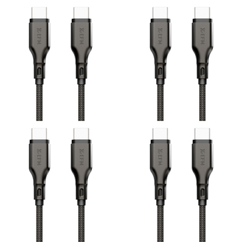 4PK EFM Essential 2m USB-C Male Braided Power Cable Cord For Samsung S23+ Black