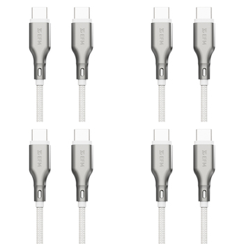 4PK EFM Essential 2m USB-C Male Braided Power Cable Cord For Samsung S23+ White