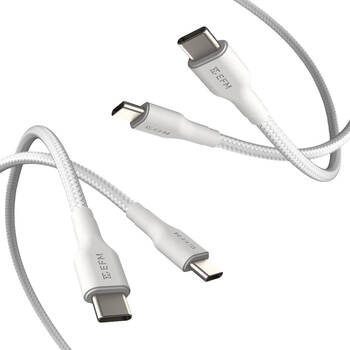 2pc EFM 2M Braided Cable USB-C to Type-C Charging Cord - White