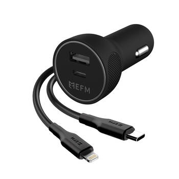EFM 57W Dual Port Car Charger With Type C to Apple Lightning Cable Black