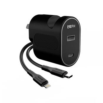 EFM 30W Dual Port Wall Charger With Type C to Lightning Cable 1M Black