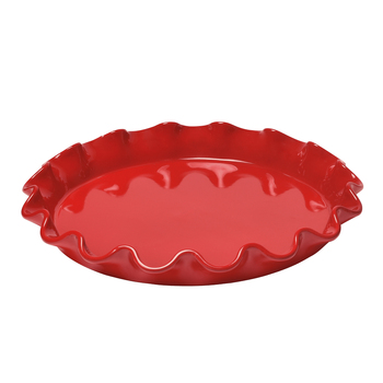 Emile Henry 33cm Ceramic Ruffled Tart Dish Clay Burgundy